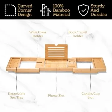 SMIRLY Bamboo Bathtub Tray - Expandable Bath Caddy for Relaxation