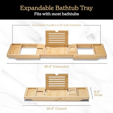 SMIRLY Bamboo Bathtub Tray - Expandable Bath Caddy for Relaxation
