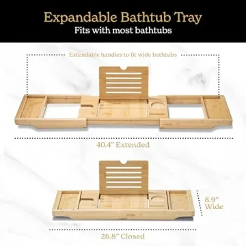 SMIRLY Bamboo Bathtub Tray - Expandable Bath Caddy for Relaxation