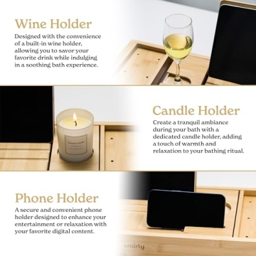 SMIRLY Bamboo Bathtub Tray - Expandable Bath Caddy for Relaxation