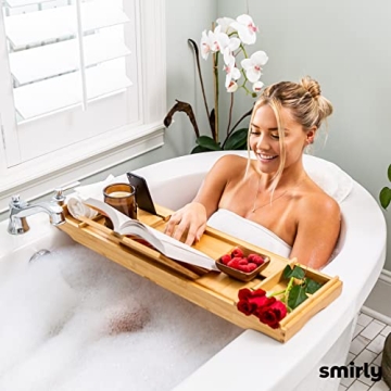 SMIRLY Bamboo Bathtub Tray - Expandable Bath Caddy for Relaxation