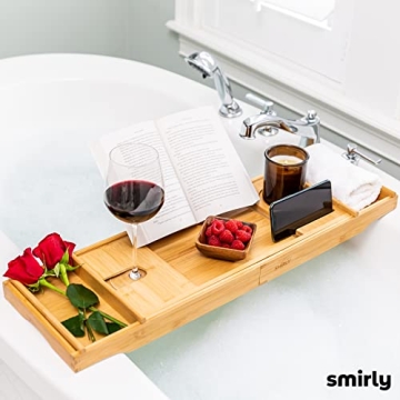 SMIRLY Bamboo Bathtub Tray - Expandable Bath Caddy for Relaxation