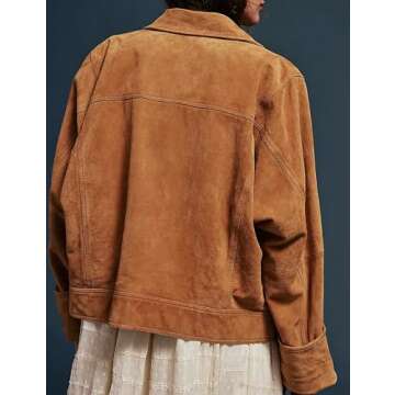 Lumister Faux Suede Jacket Women Casual Oversized Button Down Leather Bomber Jacket with Pocket Tren...