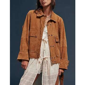 Lumister Faux Suede Jacket Women Casual Oversized Button Down Leather Bomber Jacket with Pocket Trendy 2025