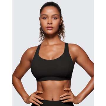 CRZ YOGA Strappy V Neck Sports Bras for Women - Criss Cross Back Wireless Padded Workout Yoga Bra Bl...