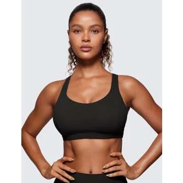 CRZ YOGA Strappy V Neck Sports Bras for Women - Criss Cross Back Wireless Padded Workout Yoga Bra Bl...