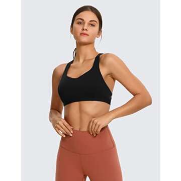 CRZ YOGA Strappy V Neck Sports Bras for Women - Criss Cross Back Wireless Padded Workout Yoga Bra Black Large