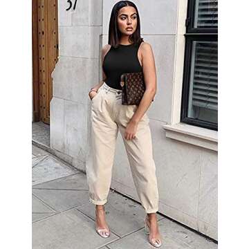 REORIA Womens Sexy Sleeveless High Neck Racer Back Halter Thong Bodysuits Leotard Tank Tops Black X-Small