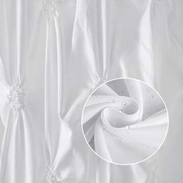 JSLOVE 2 Pcs Shower Curtain Sets with Rugs - Pinched Pleat Farmhouse Shower Curtain Elegant Decor Set with 12 Shower Curtain Hooks for Bathroom White Standard 72" X 72"