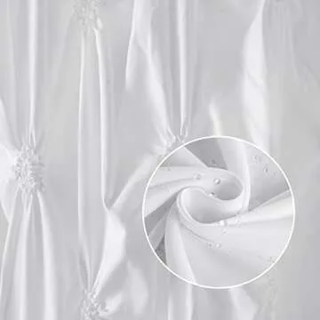 JSLOVE 2 Pcs Shower Curtain Sets with Rugs - Pinched Pleat Farmhouse Shower Curtain Elegant Decor Set with 12 Shower Curtain Hooks for Bathroom White Standard 72" X 72"