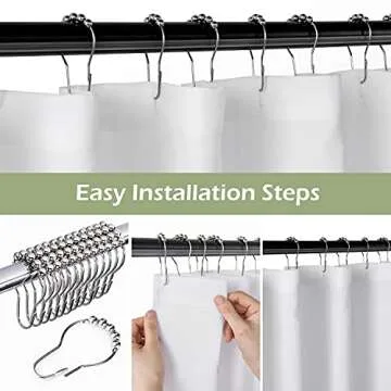 JSLOVE 2 Pcs Shower Curtain Sets with Rugs - Pinched Pleat Farmhouse Shower Curtain Elegant Decor Set with 12 Shower Curtain Hooks for Bathroom White Standard 72" X 72"