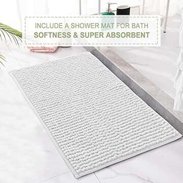 JSLOVE 2 Pcs Shower Curtain Sets with Rugs - Pinched Pleat Farmhouse Shower Curtain Elegant Decor Set with 12 Shower Curtain Hooks for Bathroom White Standard 72" X 72"