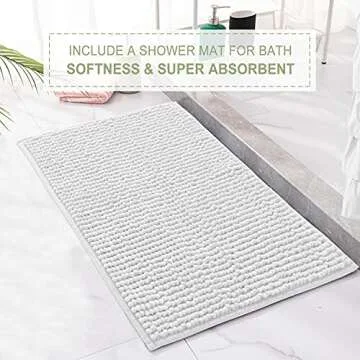 JSLOVE 2 Pcs Shower Curtain Sets with Rugs - Pinched Pleat Farmhouse Shower Curtain Elegant Decor Set with 12 Shower Curtain Hooks for Bathroom White Standard 72" X 72"