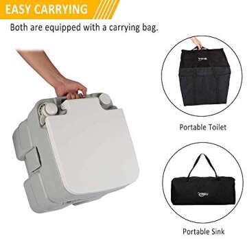 VINGLI Upgraded Portable Sink and Toilet Combo| Self-contained 5 Gal Hand Washing Station & 5.3 Gal ...