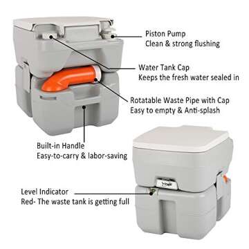 VINGLI Upgraded Portable Sink and Toilet Combo| Self-contained 5 Gal Hand Washing Station & 5.3 Gal Flushing Toilet, Perfect for Camping/RV/Boat/Road Tripper/Camper, Detachable & Lightweight