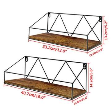 PETAFLOP Wall Mount Shelf Rustic Wood Floating Shelves Storage for Kitchen Living Room Bathroom, Set of 2