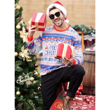 Arvilhill Christmas Mens Holiday Party 3D Printed Sweatshirt Funny Long Sleeve Ugly Sweaters Pattern 2XL