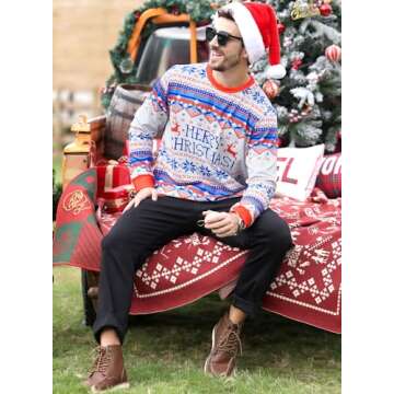 Arvilhill Christmas Mens Holiday Party 3D Printed Sweatshirt Funny Long Sleeve Ugly Sweaters Pattern 2XL