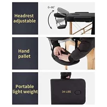 BestMassage Massage Table 2 Fold Massage Bed Protable Lash Bed 28 in Wide PU Spa Table Height Adjustable Spa Bed with Towel Hanger Oil Pouch Half Bolster Non-Woven Bag