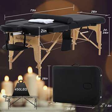 BestMassage Massage Table 2 Fold Massage Bed Protable Lash Bed 28 in Wide PU Spa Table Height Adjustable Spa Bed with Towel Hanger Oil Pouch Half Bolster Non-Woven Bag