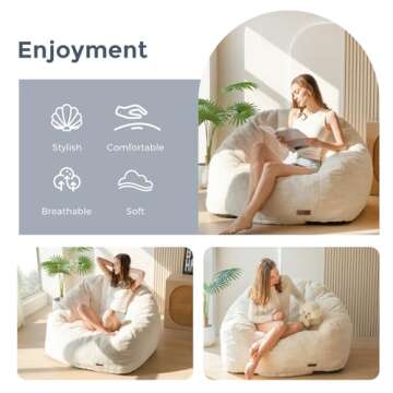MAXYOYO Giant Bean Bag Chair, Oversized Bean Bag Couch for Adults and Kids, Faux Fur Shell-Shaped Large Bean Bag Chair with Filler, Stuffed Big Accent Sofa Chair Floor Sofa for Gaming, Reading, Beige