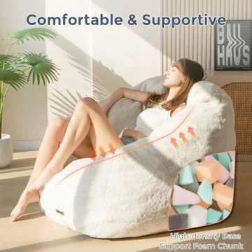MAXYOYO Giant Bean Bag Chair, Oversized Bean Bag Couch for Adults and Kids, Faux Fur Shell-Shaped Large Bean Bag Chair with Filler, Stuffed Big Accent Sofa Chair Floor Sofa for Gaming, Reading, Beige