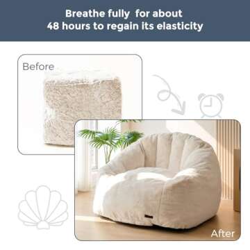 MAXYOYO Giant Bean Bag Chair, Oversized Bean Bag Couch for Adults and Kids, Faux Fur Shell-Shaped Large Bean Bag Chair with Filler, Stuffed Big Accent Sofa Chair Floor Sofa for Gaming, Reading, Beige