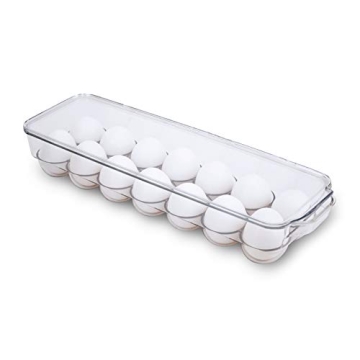 Smart Design Stackable Refrigerator Egg Holder Bin with Handle and Lid - BPA Free Plastic - Fridge D...