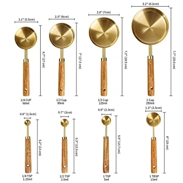 GuDoQi Gold Measuring Cups and Spoons Set of 8