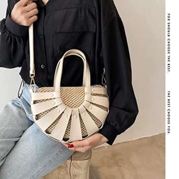 Chic Off-White LingChuang Women's Woven Straw Bag