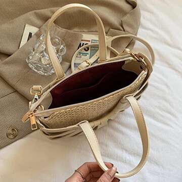 Chic Off-White LingChuang Women's Woven Straw Bag