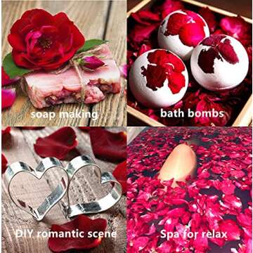 DoraMagic Dried Red Rose Petals 1.75oz/50g, Real Natural Dried Rose Petals for Bath, Soap Making, Candle Making, Wedding, Confetti, DIY Crafts, Non Edible (Red)