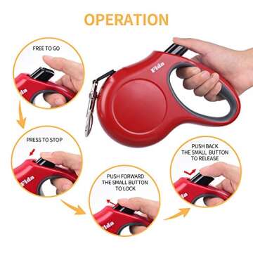 Fida Retractable Dog Leash, 16ft Heavy Duty Pet Walking Leash for X-Small/Small/Medium/Large Dog or Cat up to 110 lbs, Tangle-Free. One-Hand Brake (Large, Red)