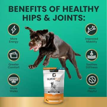 VetriScience Ultimate Strength Healthy Hip & Joint Chews, GlycoFlex Glucosamine, Chondroitin & Green-Lipped Mussel Joint Support Supplement for Dogs, Soothe Joint Discomfort, Peanut Butter, 120 Count