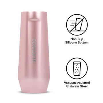 Corkcicle Stemless Flute, Triple Insulated Stainless Steel, Easy Grip, Non-slip Bottom, Keeps Beverages Chilled for 9 Hours, Rose Metallic, 7 oz