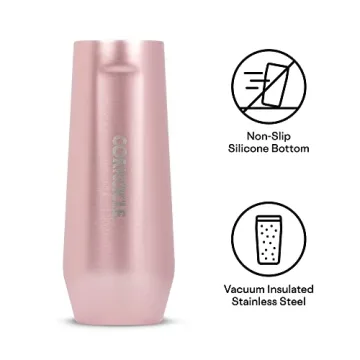 Corkcicle Stemless Flute, Triple Insulated Stainless Steel, Easy Grip, Non-slip Bottom, Keeps Beverages Chilled for 9 Hours, Rose Metallic, 7 oz