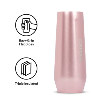 Corkcicle Stemless Flute, Triple Insulated Stainless Steel, Easy Grip, Non-slip Bottom, Keeps Beverages Chilled for 9 Hours, Rose Metallic, 7 oz
