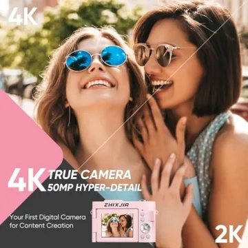 ZHIXJIA 4K Digital Vlogging Camera - 50MP Autofocus with Flip Screen, 18X Zoom, Compact Design, Incl...