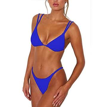 2PCS Sexy Swimsuits for Women Thong Bikini Bathing Suits Triangle Set Cheeky Brazilian String Two Pi...