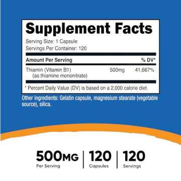 Nutricost Vitamin B1 (Thiamine) 500mg, 120 Capsules