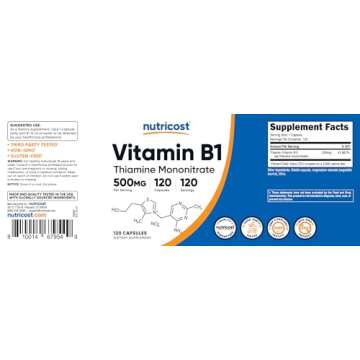Nutricost Vitamin B1 (Thiamine) 500mg, 120 Capsules