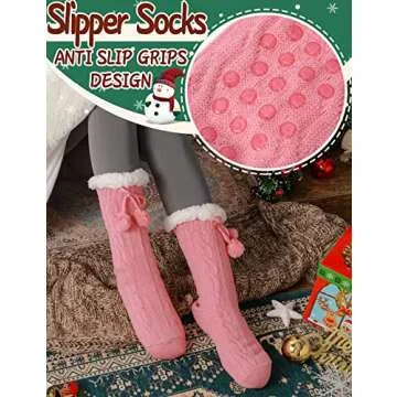 EBMORE Slipper Fuzzy Socks for Women Fluffy Cozy Cabin Winter Warm Soft Fleece Comfy Thick Christmas Stocking Stuffer with Grips(Pink)