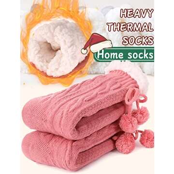 EBMORE Slipper Fuzzy Socks for Women Fluffy Cozy Cabin Winter Warm Soft Fleece Comfy Thick Christmas Stocking Stuffer with Grips(Pink)