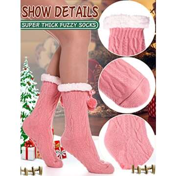 EBMORE Slipper Fuzzy Socks for Women Fluffy Cozy Cabin Winter Warm Soft Fleece Comfy Thick Christmas Stocking Stuffer with Grips(Pink)