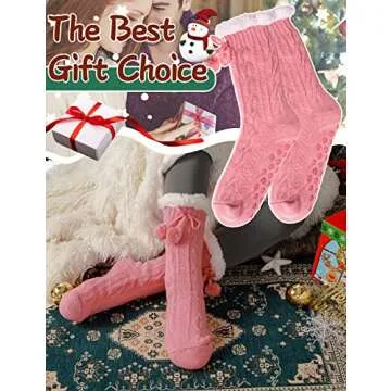 EBMORE Slipper Fuzzy Socks for Women Fluffy Cozy Cabin Winter Warm Soft Fleece Comfy Thick Christmas Stocking Stuffer with Grips(Pink)