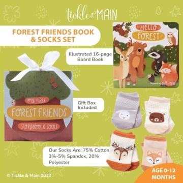 Tickle & Main Woodland Forest Friends Baby Book - 5-Piece Set for Infants 0-12 Months - Includes Storybook and 4 Pairs of Animal Socks - Forest Theme Baby Stuff