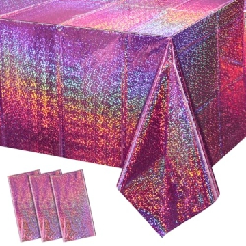 FunnyPars Pink Iridescent Table Cloths for Parties - Shiny Disposable Table Covers