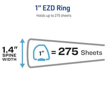 Avery Heavy-Duty View 3 Ring Binder, 1 Inch One Touch EZD Rings, 275-Sheet Capacity, 1.4 Inch Wide Spine, Customizable Clear Cover and Spine, 1 White Binder (79199)