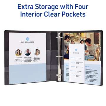 Avery Heavy-Duty View 3 Ring Binder, 1 Inch One Touch EZD Rings, 275-Sheet Capacity, 1.4 Inch Wide Spine, Customizable Clear Cover and Spine, 1 White Binder (79199)