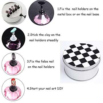 Nail Art Tips Holder Practice Display Stand, Magnetic Stuck Crystal Nail Art Holder, Chessboard Nail Art Display Tools Set for Nail Art Salon DIY Practice Manicure